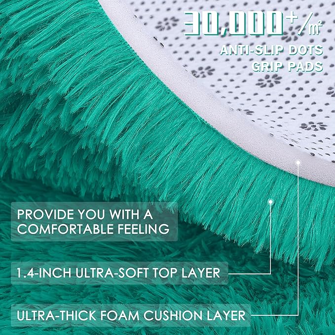 OLANLY 2x8 Machine Washable Runner Rugs for Hallway, Soft Fluffy Shaggy Bedside Rugs for Bedroom, Living Room, Indoor Floor Carpet for Kids Girls and Boys, Home Decor Aesthetic, Teal Green