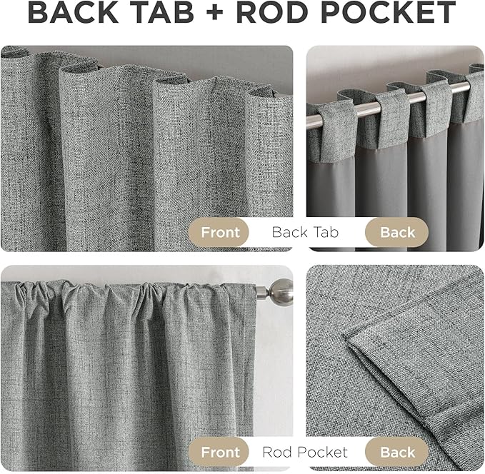 Joydeco Blackout Curtains for Bedroom - 100% Light Blocking 2 Panels Light Grey Drapes 66"W x 108"L, Thermal Insulated Room Darkening Curtains, Linen Textured for Living Room, Rod Pocket & Back Tabs