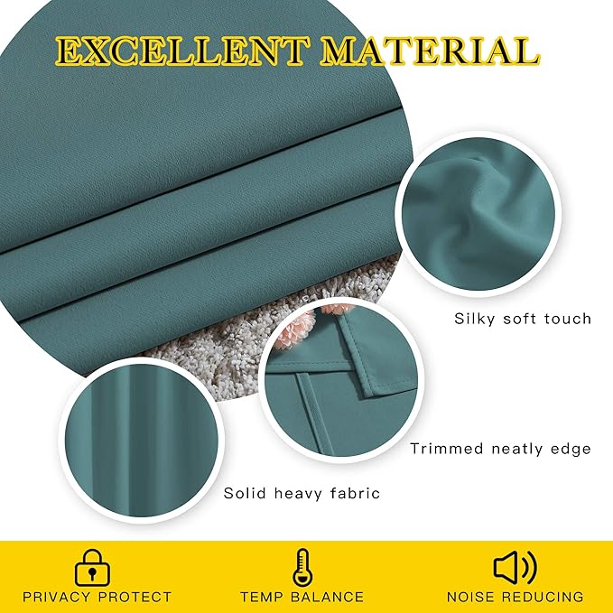 NICETOWN Blackout Curtains for Kids Room - Triple Weave Microfiber Home Thermal Insulated Solid Ring Top Blackout Panels/Drapes for Bedroom(Sea Teal, Set of 2, 46 x 54 Inch)