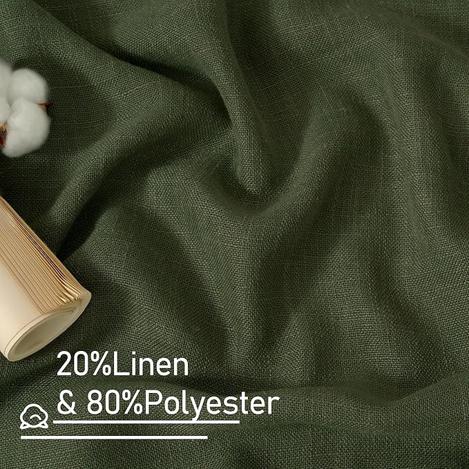 LAMIT Olive Green 72 inch Linen Curtains for Living Room 2 Panels, Linen Textured Light Filtering Semi Sheer Back Tab and Rod Pocket Christmas Curtain Panels for Bedroom/Farmhouse, 52 x 72 Inch