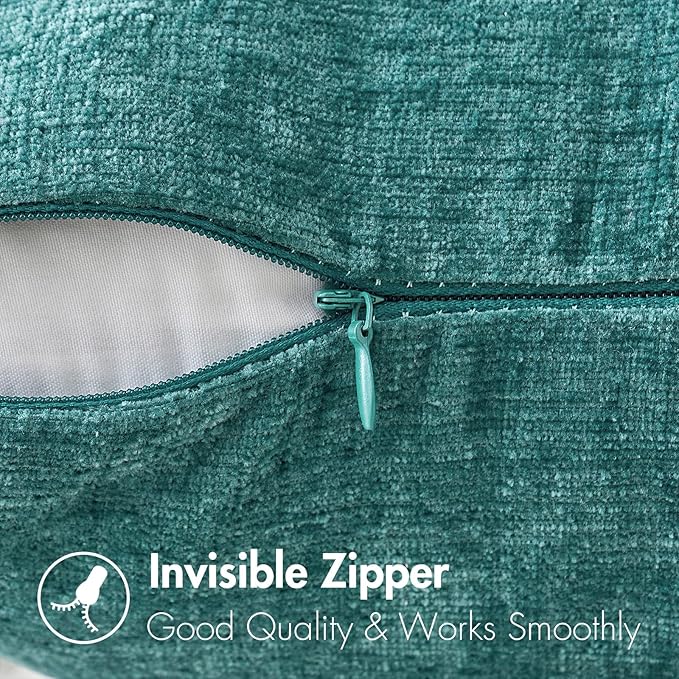 MIULEE Pack of 2 Couch Throw Pillow Covers 20x20 Inch Soft Teal Chenille Pillow Covers for Sofa Living Room Solid Dyed Pillow Cases