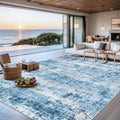 Area Rugs 10x14 Living Room - Washable Rug Modern Abstract Soft Large Neutral Non-Slip Carpet Indoor Floor Thin Carpets for Bedroom Dining Room Farmhouse Nursery Home Office Blue Grey