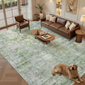 Washable Area Rug 8x12, Large Soft Rugs for Living Room Vintage Green/Ivory Carpet 8x12 Area Rugs for Bedroom Dining Room Non-Slip Stain Resistant Under Table Rug