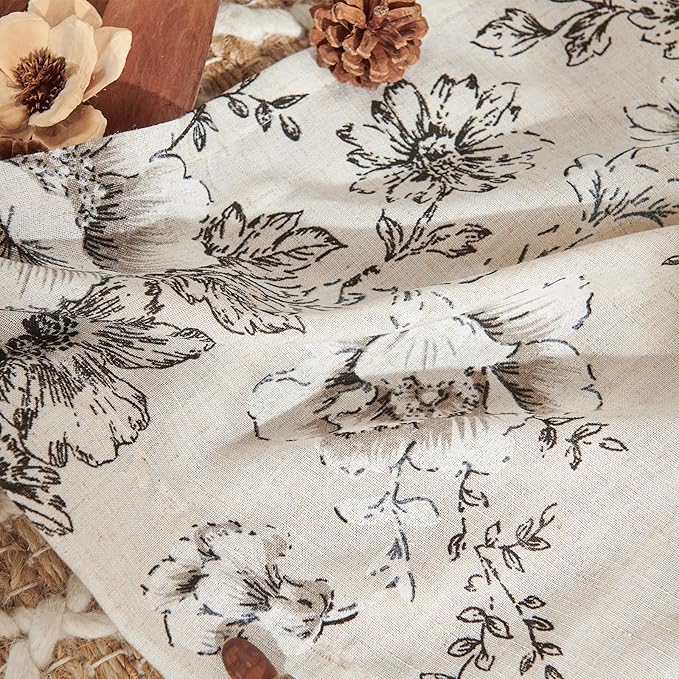 jinchan Lined Linen Blend Curtain Floral Curtains for Living Room 96 Inches Long Black Peony Flower Printed Curtain Back Tab Farmhouse Patterned Drapes Bedroom Window Curtains Set 2 Panels