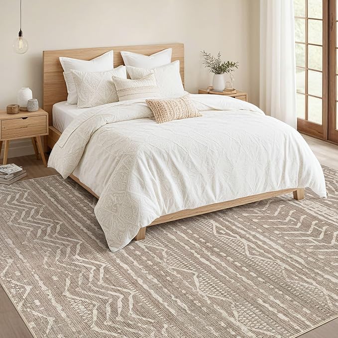 Nakagishi 10x12 Area Rug Living Room: Washable Boho Large Neutral Modern Soft Farmhouse Rugs Stain Resistant Indoor Floor Non-Slip Accent Carpet for Bedroom Nursery Kids Playroom Office Dining Room