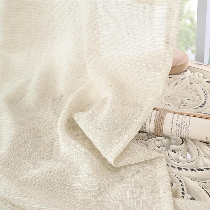 BGment Linen Curtains 84 Inch Length for Living Room, Light Beige Lightweight Rustic Country Window Drapes for Farmhouse Bedroom Decor Rod Pocket Textured, 2 Panels Set, Each 60 Inch Wide