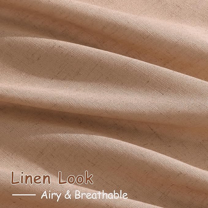 Nanspring Peach Linen Curtains 102 Inches Long Rod Pocket Back Tab Drapes 2 Panels Set for Girl Kids Bedroom Light Filtering Semi Sheer Peach Curtain 102 Length for Patio Door Bedroom 52x102