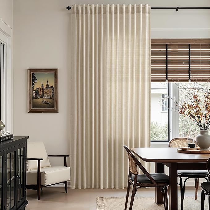 Taupe Burlywood Linen Curtains 132 Inch Length for Living Room Light Filtering Semi Sheer Curtain Back Tab Modern Farmhouse Decor Drapes Floor to Ceiling High Window for Bedroom 52x132, 2 Panels