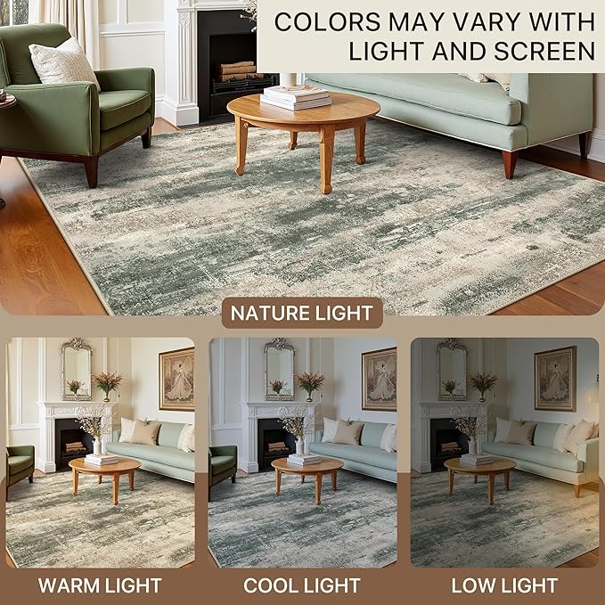 BEIMO Runner Rug for Hallway Kitchen, 2'x7' Machine Washable Runners Rug for Entryway, Soft Modern Abstract Throw Rugs, Low Pile Floor Cover with Non Slip Backing, Grey/Dark Green