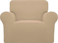 Easy-Going Stretch Oversized Chair Sofa Slipcover 1-Piece Couch Sofa Cover Furniture Protector Soft with Elastic Bottom for Kids Spandex Jacquard Fabric Small Checks Sand