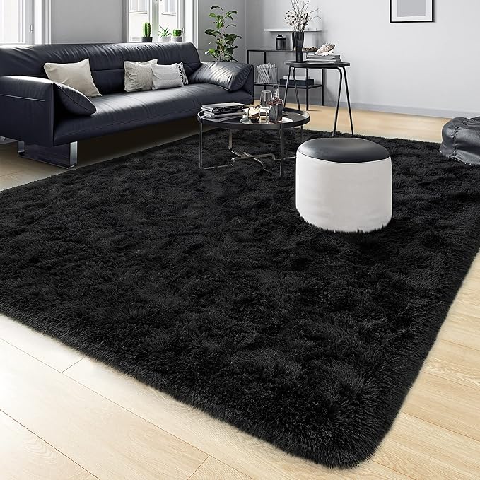 Tepook Area Rugs 9x12 for Living Room, Super Soft Fluffy Rugs for Bedroom, Modern Shaggy Rug Fuzzy Carpets for Kids, Plush Indoor Nursery Home Decor Rug with Non-Slip Bottom, Black