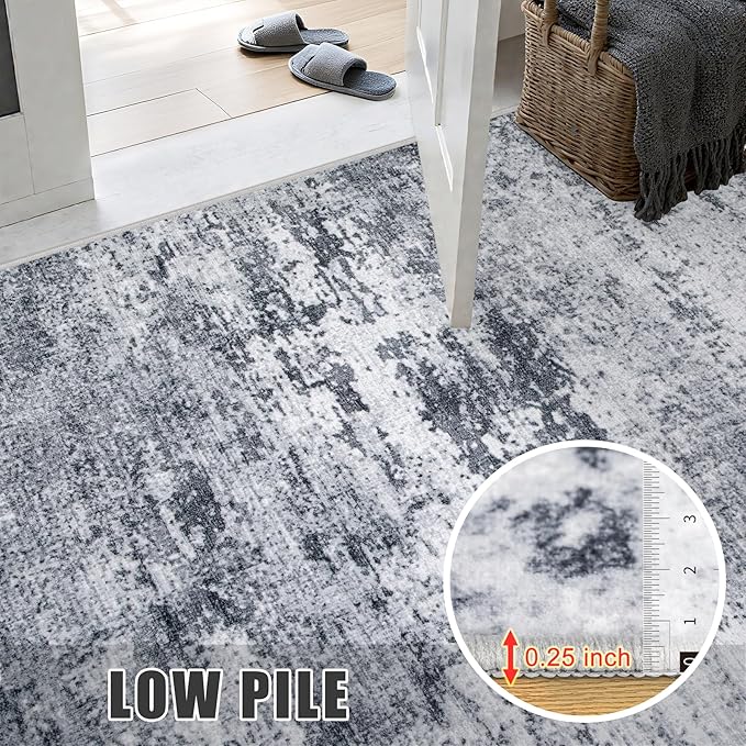 4x6 Area Rug Living Room Rug: Washable Modern Abstract Soft Thin Rug Indoor Floor No Slip Stain Resistant Carpet for Bedroom Dining Room Farmhouse Nursery Home Office - Grey