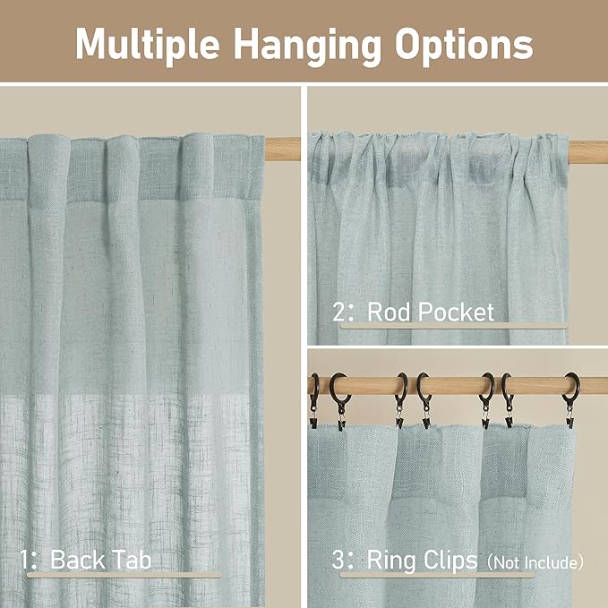 LAMIT Linen Blended Curtains for Bedroom, Faux Linen Textured Light Filtering Drapes Back Tab and Rod Pocket Boho Burlap Panels for Farmhouse/Living Room, 2 Panels, 52 x 84 Inch, Greyish Blue
