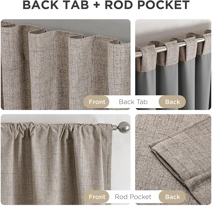 Joydeco Blackout Curtains for Bedroom - 100% Light Blocking 2 Panels Set Linen Drapes 42" W x 72" L, Thermal Insulated Room Darkening Curtains, Linen Textured for Living Room, Rod Pocket & Back Tabs