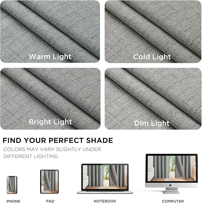 Joydeco Blackout Curtains for Bedroom - 100% Light Blocking 2 Panels Light Grey Drapes 66" W x 84" L, Thermal Insulated Room Darkening Curtains, Linen Textured for Living Room, Rod Pocket & Back Tabs