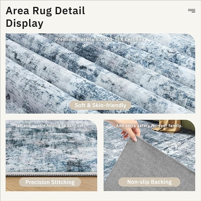 Runner Rug 2'x10' Abstract Washable Non-Slip Runner Rugs for Kitchen Bathroom Laundry Room Blue Vintage Floor Carpet Runners for Hallway Entryway