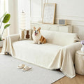 Couch Cover for Dogs, Boho Sofa Covers for 2 Cushion Couch, Chenille Sofa Slipcover for Pets Washable, L-Shape Sectional Couch Loveseat Cover Soft Throw Blankets with Tassels(71x102,Cream)