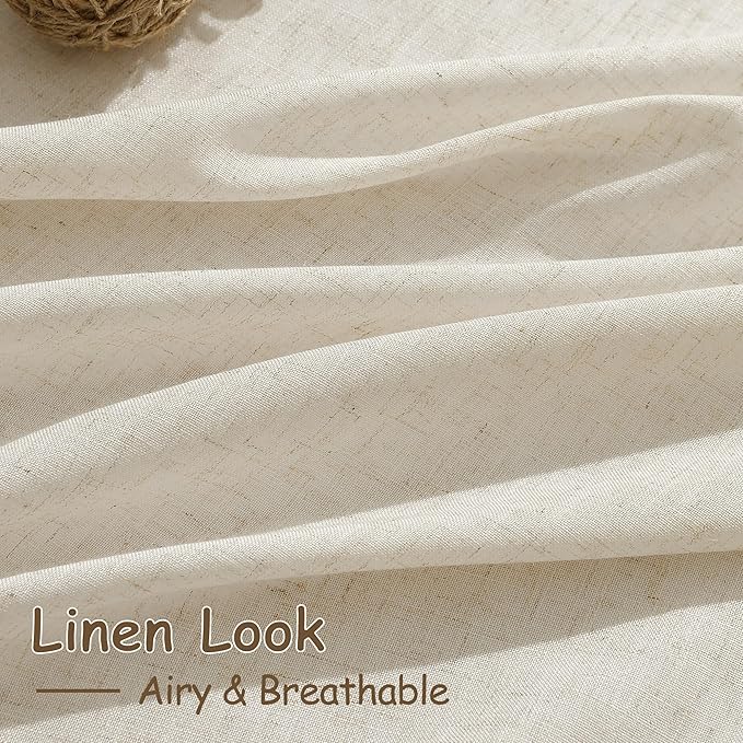 Nanspring Living Room Curtains 72 Inch Length Linen Birch Beige Luxury Light Filtering Semi Sheer Curtain Back Tab Modern Farmhouse Decor Elegant Coastal Drapes for Bedroom Office 52x72, 2 Panels