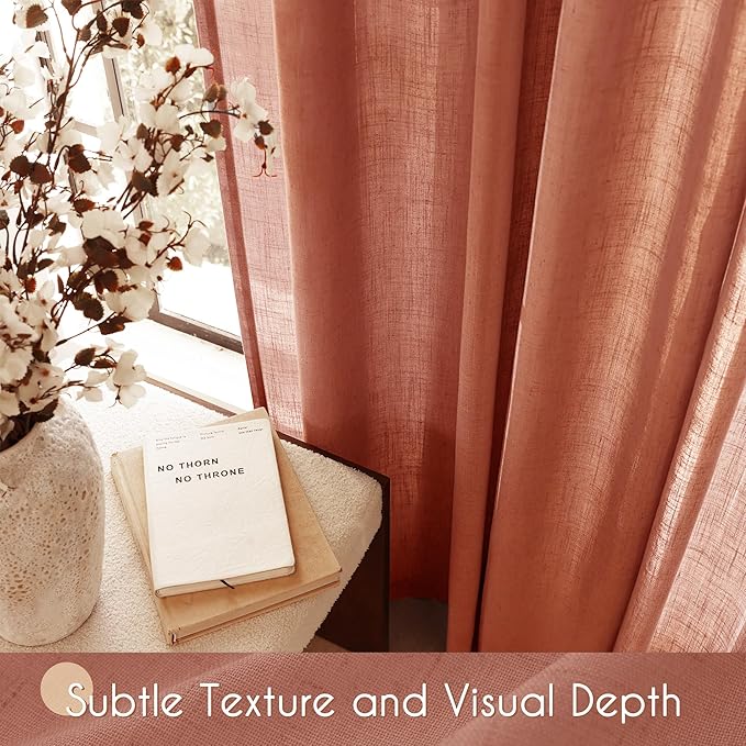 84 inch Linen Terracotta Curtains 2 Panels for Living Room Back Tab Light Filtering Semi Sheer Rust Colored Curtains 84 inches Long Soft Thick Cotton Cloth Textured Rustic Boho Farmhouse Room Decor