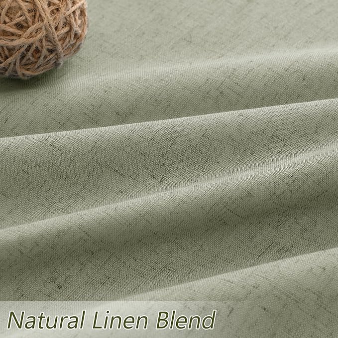 Sage Green 100% Blackout Linen Curtains 108 Inch Length 2 Panels Set for Living Room Bedroom Back Tab Rod Pocket Thermal Insulated Black Out Drapes Room Darkening Window Curtains 52x108