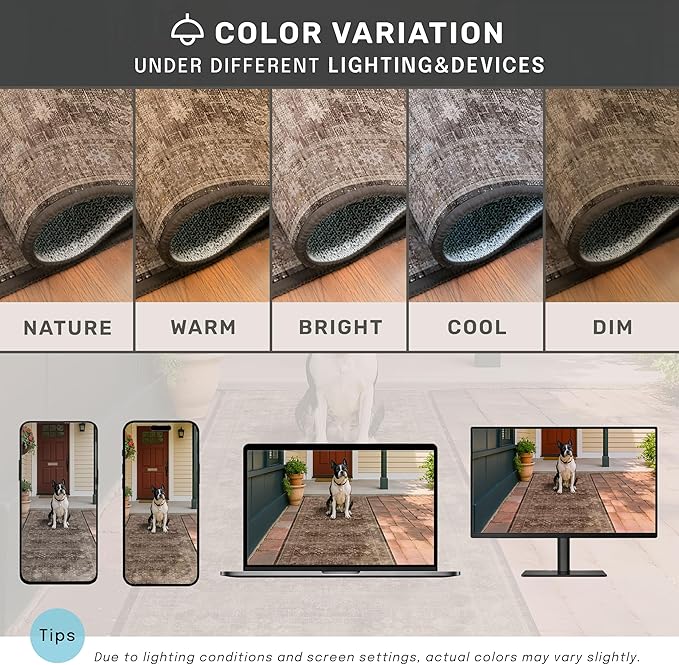 Hazo Haus Boho Taupe Living Room Rug 7x10 -Vintage Traditional Oriental Neutral Brown, Washable Low Pile Non-Slip Extra Large Area Rugs for Dining Under Table Bedroom Lounge