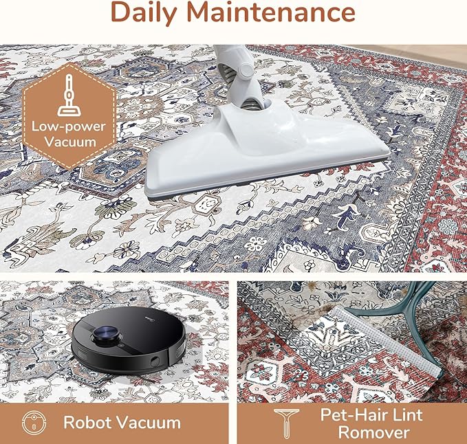 OPPODREAM Soft Entryway Rug 2x8, 2x8 Rug Runner, Washable Hallways Carpet 2 x 8 with Non Slip Backing, Low-Pile Bedside Carpet 2 x 8, Long, Faux Cashmere, Red & Grey
