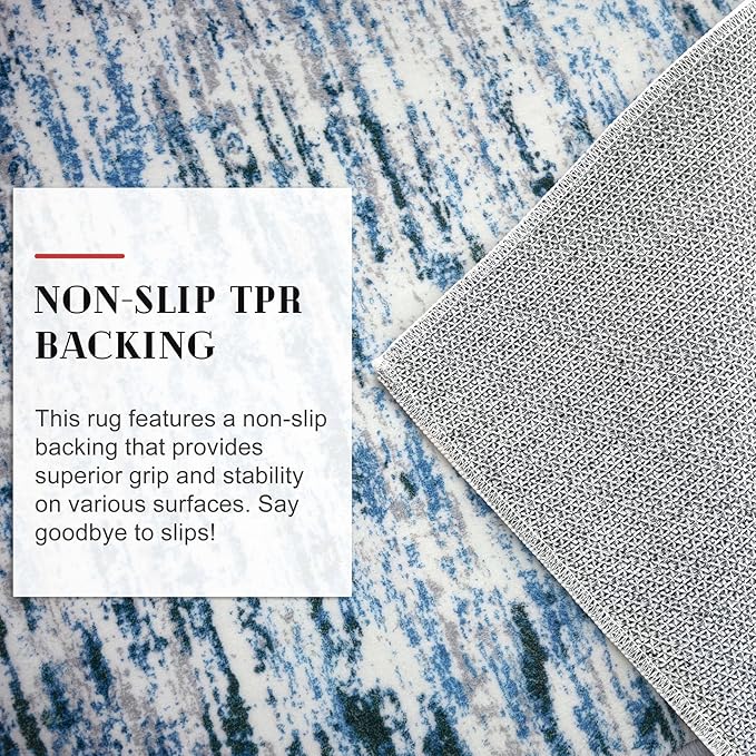 Lansny Modern Abstract Runner Rug 2x5, Grey Blue White Washable Entryway Kitchen Runner Non-Slip Soft Hallway Rug Runner Thin Print Faux Wool Carpet for Bedroom Laundry Room Indoor