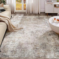 UERMEI 7x10 Area Rug Living Room Rugs - Washable Neutral Modern Abstract Soft Thin Large Rug Indoor Floor No Slip Rug Carpet for Bedroom Under Dining Table Home Office Decor - Brown Grey