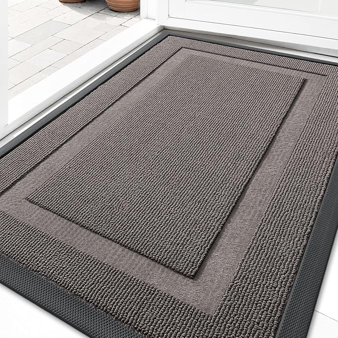 OLANLY Front Door Mat Indoor Outdoor Entrance, Waterproof All-Season, All-Weather Doormat, Sturdy Natural Rubber, Low Profile, Easy Clean Patio Porch Entryway Mat, 35x23, Taupe