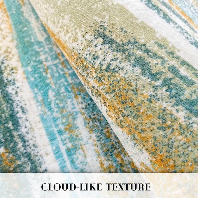 Lansny Modern Abstract Runner Rug 2.6x14, Green Mustard Multi Washable Long Kitchen Runner Non-Slip Soft Hallway Rug Runner Thin Print Faux Wool Carpet for Entryway Bedroom Laundry Room Indoor