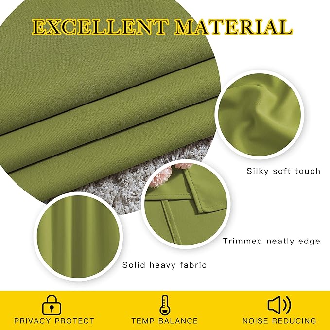 NICETOWN Room Darkening Curtains 90 inches Long for Bedroom - Grommet Light & Heat Blocking Window Treatments Soundproof Drapes for Living Room (2 Panels, W52 x L90, Fresh Green)