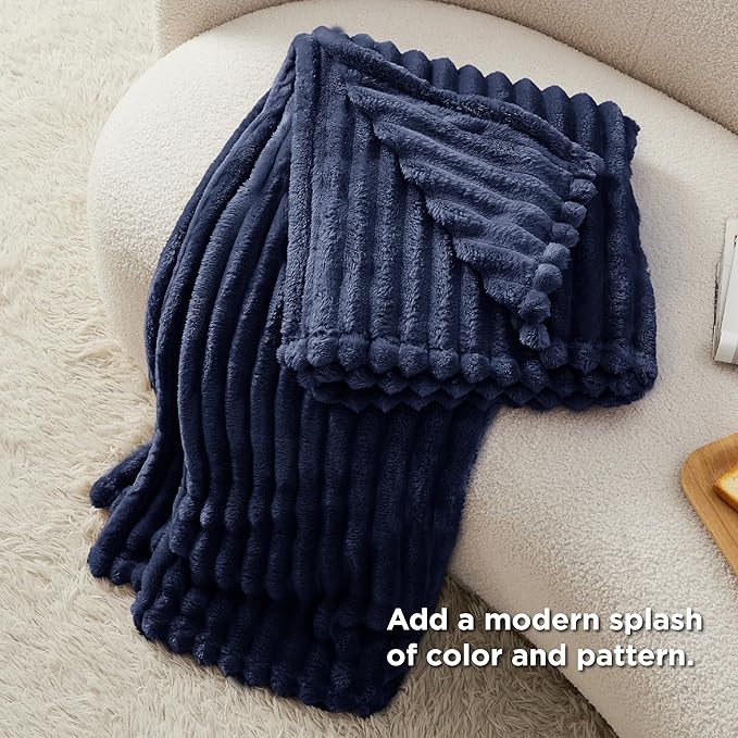 Bedsure GentleSoft Navy Blue Fleece Blanket for Couch - Cozy Soft Blankets for Women, Cute Small Throws for Girls, Navy, 50x60 Inches