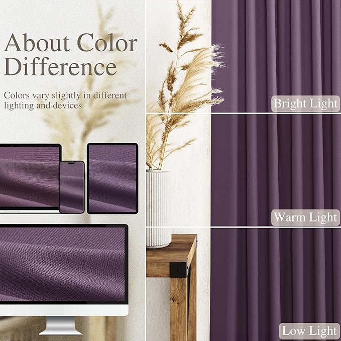 Nanspring Plum Linen Curtains 90 Inch Long 2 Panels Set for Bedroom Living Room Plum Linen Textured Window Drapes Semi Sheer Light Filtering Rod Pocket Back Tab Farmhouse Curtain 52x90