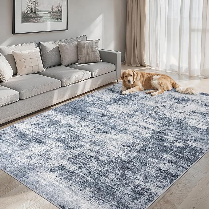Area Rugs Living Room Rug - 5x7 Washable Modern Abstract Soft Neutral Non-Slip Carpet Large Indoor Floor Thin Carpets for Bedroom Dining Room Farmhouse Nursery Home Office Grey Blue