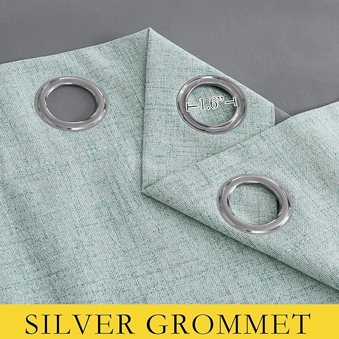 NICETOWN 100% Absolutely Blackout Linen Curtains with Thermal Insulated Grey Liner, Seafoam Green, 52 inches Wide, 48 inches Length Energy Saving Curtains for Laundry 2 Panels Set, Vertical Blinds