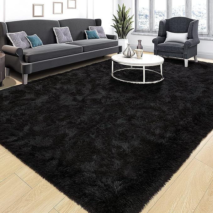 Tepook Area Rugs 9x12 for Living Room, Super Soft Fluffy Rugs for Bedroom, Modern Shaggy Rug Fuzzy Carpets for Kids, Plush Indoor Nursery Home Decor Rug with Non-Slip Bottom, Black