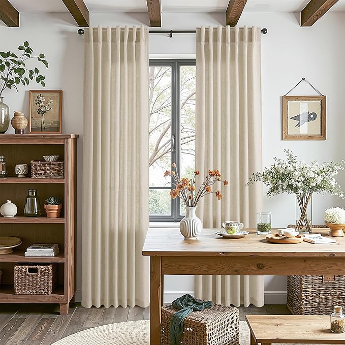 Nanspring Extra Long 120 Inch Curtains for Living Room Eggshell Beige Linen Light Filtering Semi Sheer Curtain Back Tab Rustic Decor Floor to Ceiling High Window for Bedroom Office 52x120, 2 Panels