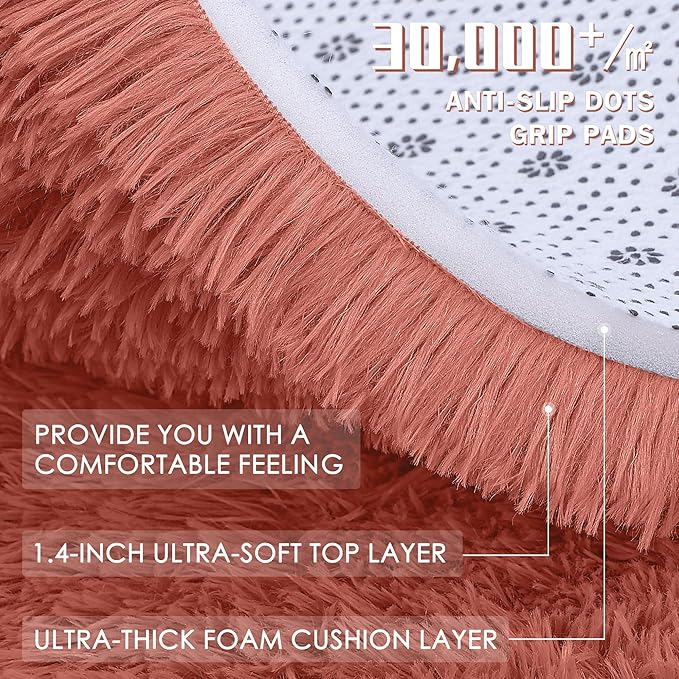 OLANLY 9x12 Machine Washable Large Area Rugs for Living Room, Bedroom, Soft Fluffy Shaggy Bedside Rug, Indoor Floor Carpet for Kids Girls and Boys, Dorms, Nursery, Home Decor, Rust Red