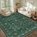 6x9 Area Rugs Living Room Rug: Washable Vintage Distressed Floral Rug No Slip Stain Resistant Soft Carpet Indoor Large Carpets for Bedroom Dining Room Farmhouse Nursery Home Office Deep Green