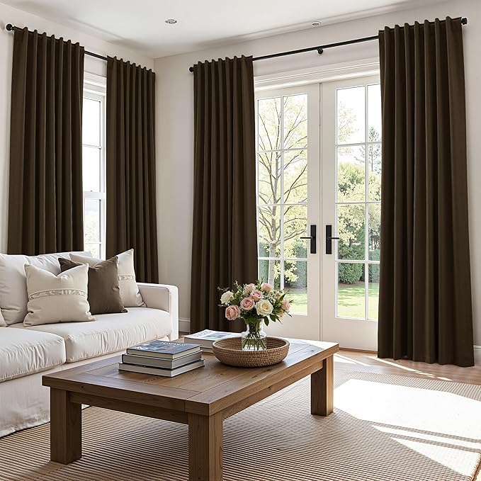 Guken 100% Blackout Curtains 120 Inch Length 2 Panels Set for Living Room Bedroom Back Tab Thermal Insulated Black Out Linen Drapes Room Darkening Chocolate,52x120