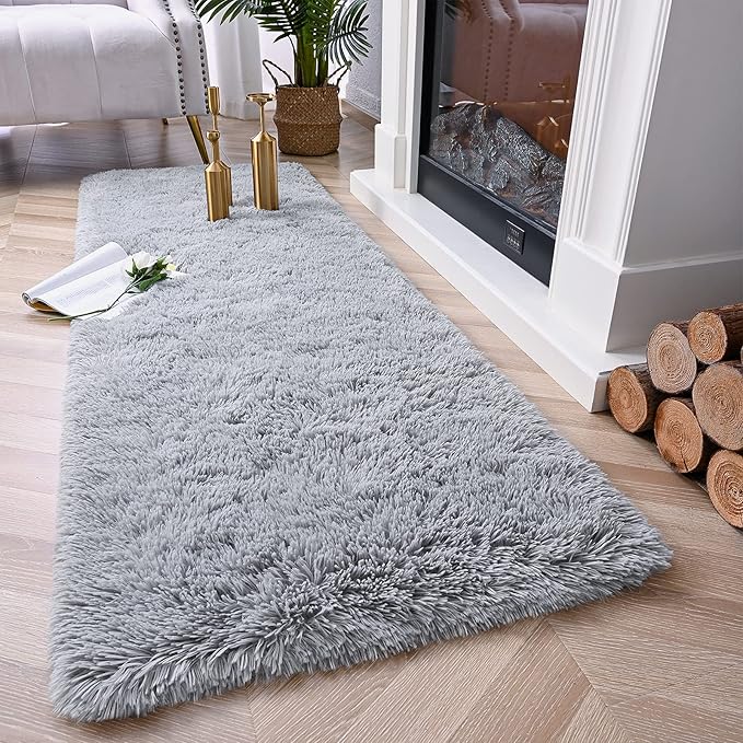 Chicrug Soft Runner Rugs for Bedroom Living Room Plush Fluffy Rug 3x8 Feet, Shag Furry Area Rug Carpet Non Shedding for Nursery Children Kids Girls Room Home Decorative, Grey