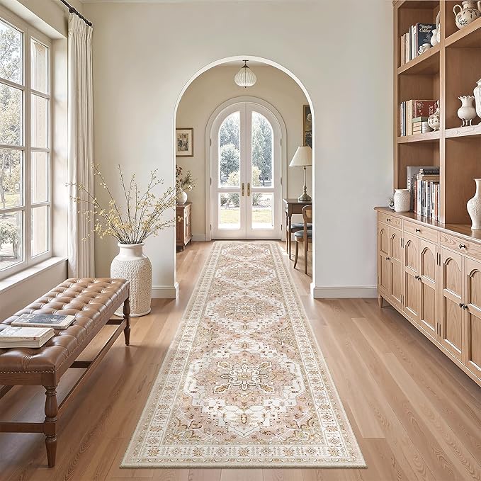 Madane Runner Rugs for Hallway 2x10 Long Washable Non-Slip Hallway Runner Rug Low-Pile Stair Kitchen Runner Soft Throw Carpet for Entrance Living Dining Laundry Room (Pink, 2 x 10)