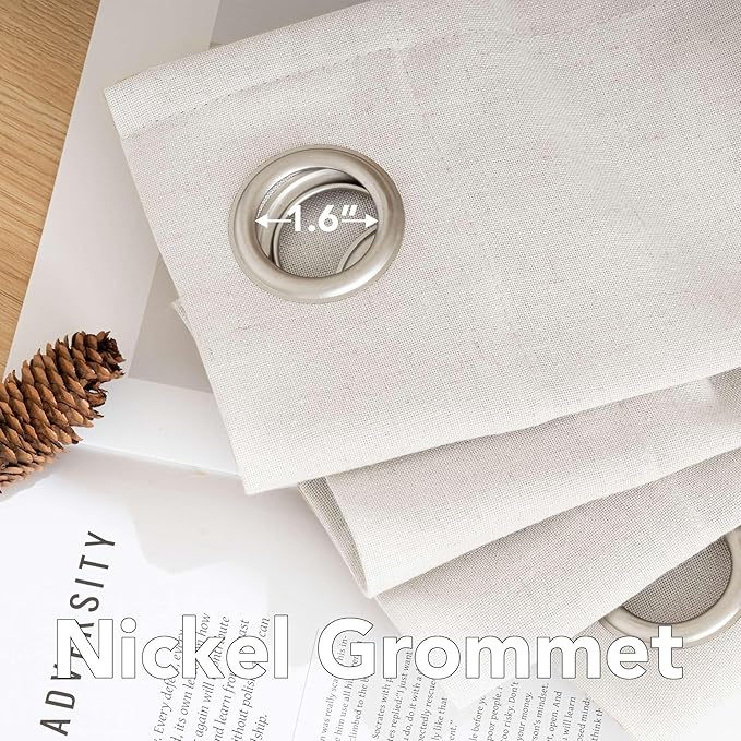 Elegant Natural Linen Blended Energy Efficient Light Filtering Linen Textured Curtains/Nickel Grommet Window Treatments Panels/Drapes (Set of 2, Natural, 52"W x 45"L )
