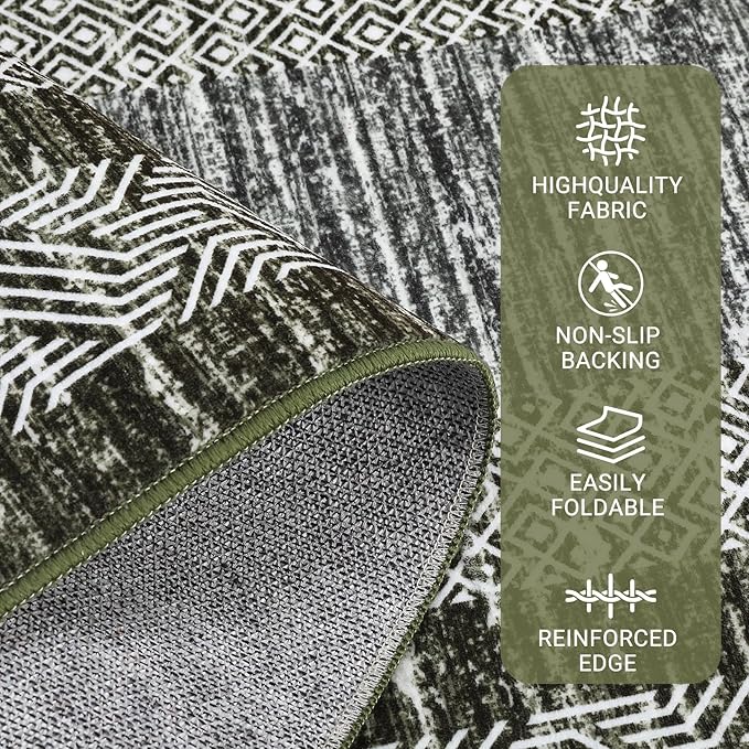 GarveeHome Small Bedroom Area Rug 3x5 Bordered Area Rug for Living Room Nursery Non Slip Kitchen Throw Carpet Low Pile Modern Rugs Washable Bathroom Mat Soft Green Rugs for Laundry Entryway