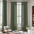 Nanspring Olive Green Linen Curtains for Living Room 2 Panels Set 126 Inch Length Back Tab Light Filtering Semi Sheer Curtain Drapes for Bedroom 52x126