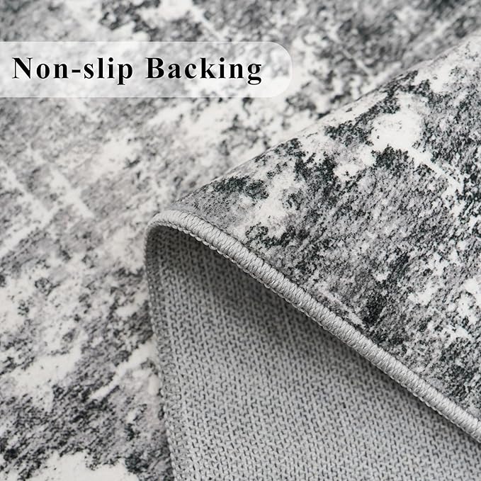 Abstract 2x4 Entryway Area Rugs: Washable Water Resistant Kitchen Rug Non-Slip Durable Doormat Ultra Soft Bedroom Beside Carpet Indoor Low Pile Floor Mat for Bathroom Stove Sink Area(2x4,Black/Grey)