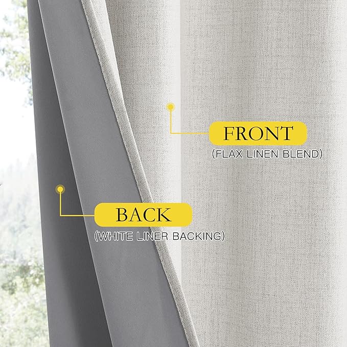 NICETOWN Snowbound Vintage Linen 100% Blackout Curtains for Dining Room, Thermal Insulated Curtains 45" Long, Noise Reducing Window Treatment Drapes for Kitchen, 42" Wide Per Panel, Set of 2