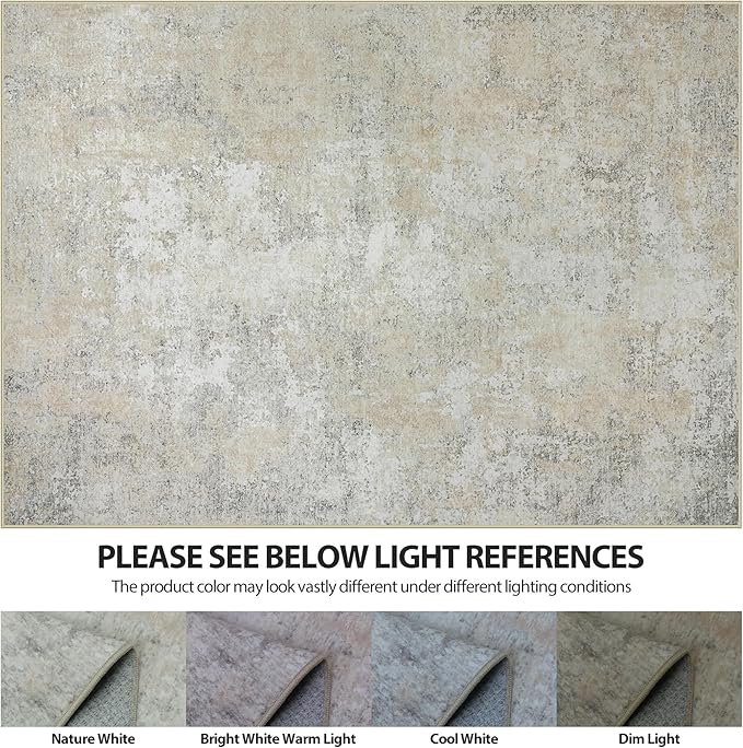 9x12 Area Rugs for Living Room Rug Washable: Abstract Large Rug for Dining Room Bedroom Carpet Non Slip 9 by 12 Indoor Modern Nursery Home Office Beige Grey