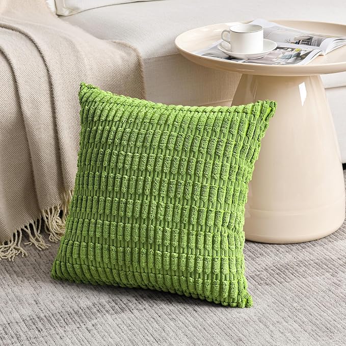 Fancy Homi 4 Packs Boho Lime Green Decorative Throw Pillow Covers 22x22 Inch for Couch Bed Sofa, Rustic Modern Farmhouse Home Decor, Soft Plush Corduroy Cute Square Cushion Case 55x55 cm