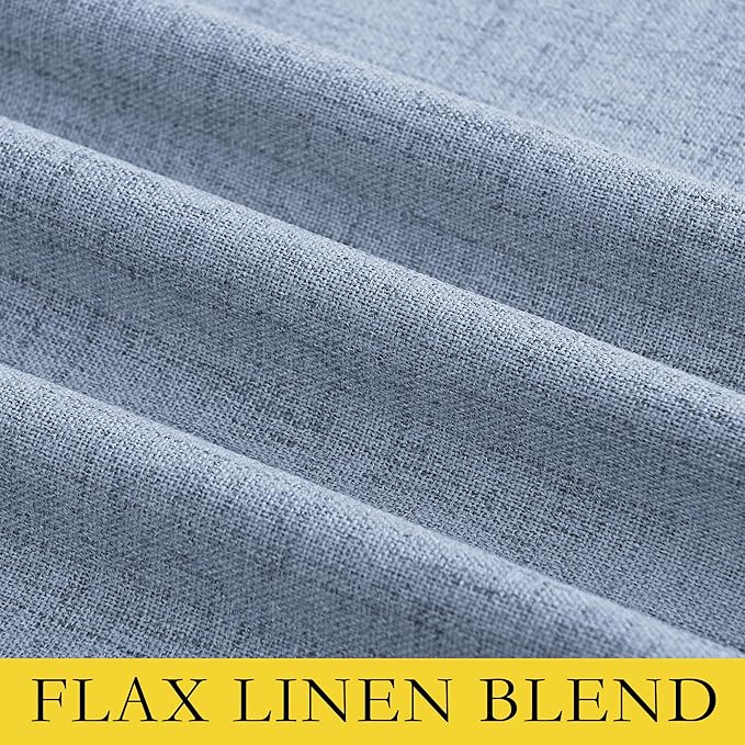 NICETOWN Stone Blue Vintage Linen 100% Blackout Curtains for Living Room, Thermal Insulated Curtains 84“ Long, Noise Reducing Window Treatment Drapes for Hall Room, 52" Wide Per Panel, Set of 2